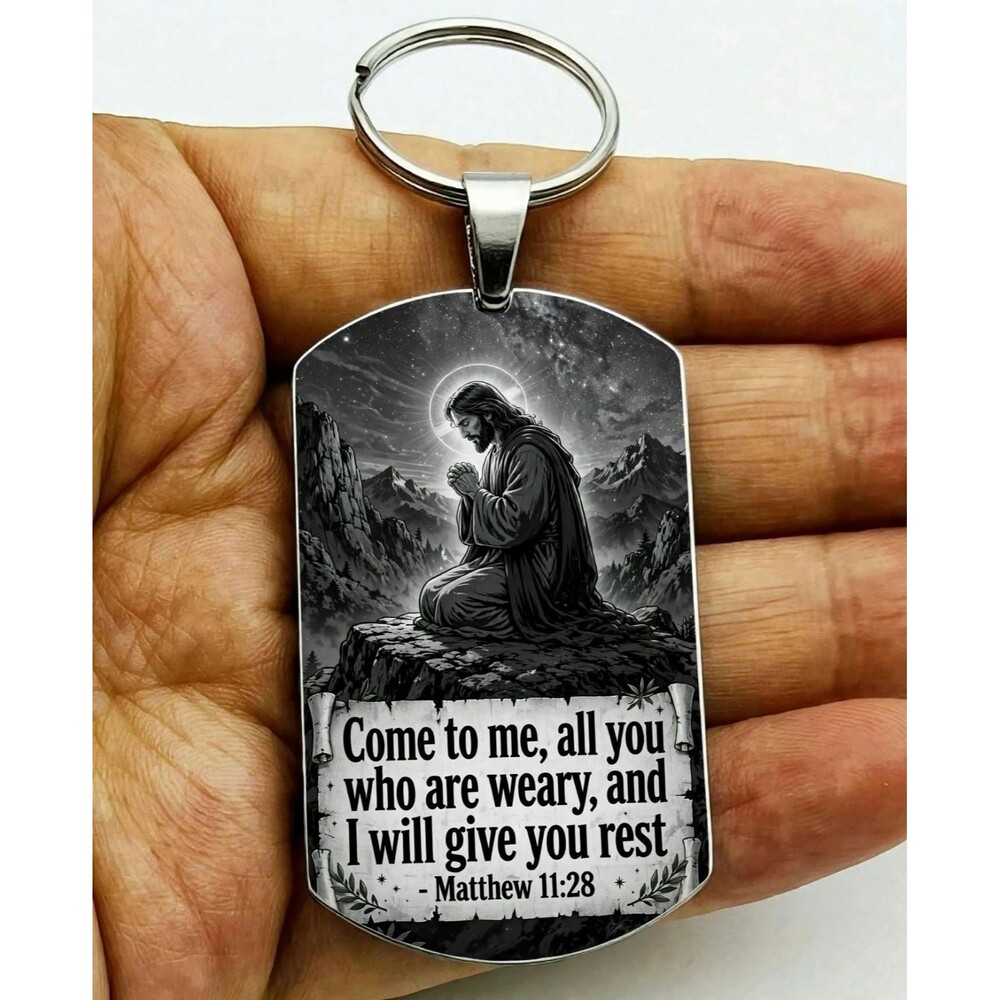 Matthew 11 : 28 God Lord Jesus Christ Stainless Keychain Reminder Faith Bless
